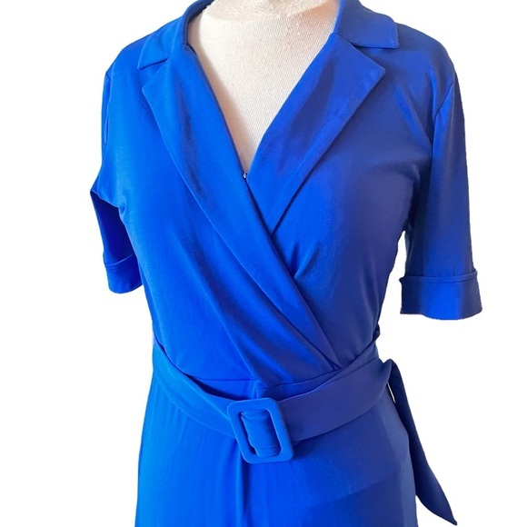 Gorgeous Sapphire Blue Tahari 3/4 Sleeve Crossbody Dress Size S/P - Picture 5 of 14